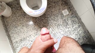 I went into the club bathroom and gave a hot handjob with my finger in my ass, very horny