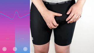 Huge cock hands free anal vibrator cumshot in tight pants