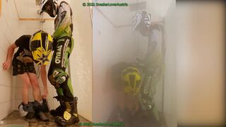 Workerboy and MX guy in the shower, playing with slime