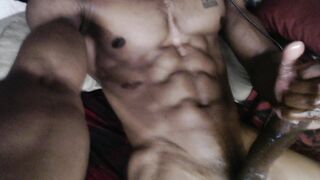 Huge black cock muscle stud slow stroking with nice cum shot
